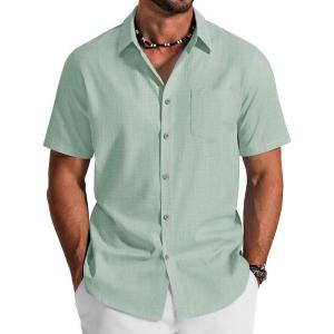 COOFANDY Men’s Button Down Shirt Short Sleeve Cotton Casual Summer Shirts Textured Beach Vacation Shirts for Men(Sage Green)