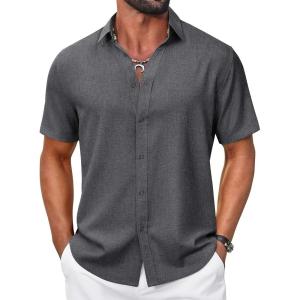 COOFANDY Mens Casual Button Down Shirt Short Sleeve Summer Shirt for Beach Vacation Resort Wear(Gray)
