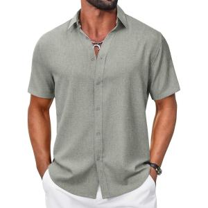 COOFANDY Mens Casual Button Down Shirt Short Sleeve Summer Shirt for Beach Vacation Resort Wear(Sage Green)