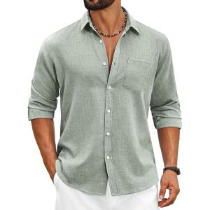 COOFANDY Men’s Cotton Linen Button Down Shirts Long Sleeve Casual Summer Beach Shirts for Men(Sage Green)