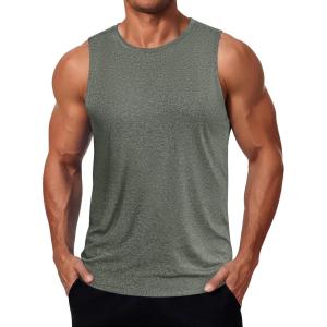 COOFANDY Mens Dry Fit Workout Tank Top Sleeveless Gym Muscle Shirt UPF 50+ Summer Running Athletic Tshirts(Army Green)