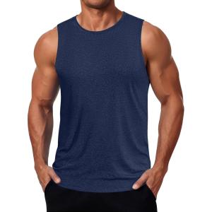COOFANDY Mens Dry Fit Workout Tank Top Sleeveless Gym Muscle Shirt UPF 50+ Summer Running Athletic Tshirts(Navy Blue)