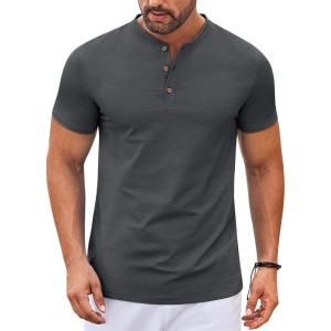 COOFANDY Mens Henley Shirts Short Sleeve Casual Stylish Tshirt Lightweight Summer Basic Tee Tops(Dark Grey)