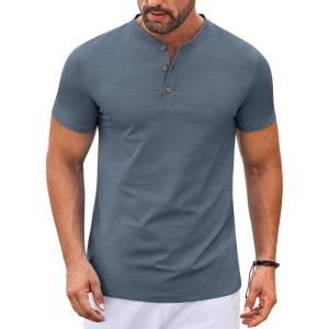 COOFANDY Mens Henley Shirts Short Sleeve Casual Stylish Tshirt Lightweight Summer Basic Tee Tops(Midnight Blue)