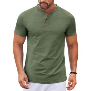 COOFANDY Mens Henley Shirts Short Sleeve Casual Stylish Tshirt Lightweight Summer Basic Tee Tops(Olive Green)