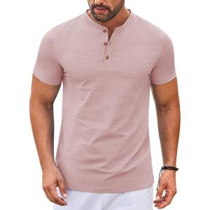 COOFANDY Mens Henley Shirts Short Sleeve Casual Stylish Tshirt Lightweight Summer Basic Tee Tops(Pink)