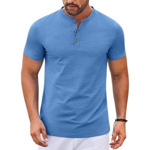 COOFANDY Mens Henley Shirts Short Sleeve Casual Stylish Tshirt Lightweight Summer Basic Tee Tops(Sky Blue)