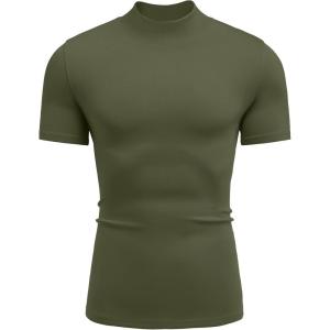 COOFANDY Men’s Mock Turtleneck Short Sleeve Casual Stretch Sweater(Army Green)
