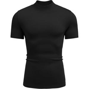 COOFANDY Men’s Mock Turtleneck Short Sleeve Casual Stretch Sweater(Black)
