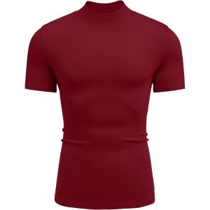 COOFANDY Men’s Mock Turtleneck Short Sleeve Casual Stretch Sweater(Wine Red)
