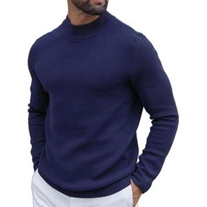 COOFANDY Men’s Mock Turtleneck Sweater Long Sleeve Knitted Slim Fit Casual Half Neck Pullover Sweaters(Blue Purple)
