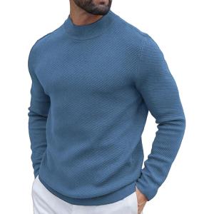 COOFANDY Men’s Mock Turtleneck Sweater Long Sleeve Knitted Slim Fit Casual Half Neck Pullover Sweaters(Dark Blue)