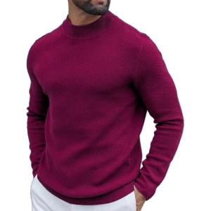 COOFANDY Men’s Mock Turtleneck Sweater Long Sleeve Knitted Slim Fit Casual Half Neck Pullover Sweaters(Dark Red)