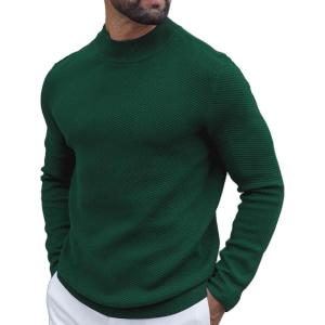 COOFANDY Men’s Mock Turtleneck Sweater Long Sleeve Knitted Slim Fit Casual Half Neck Pullover Sweaters(Lake Green)