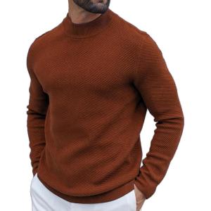COOFANDY Men’s Mock Turtleneck Sweater Long Sleeve Knitted Slim Fit Casual Half Neck Pullover Sweaters(Terracotta)
