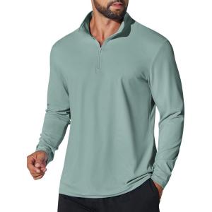 COOFANDY Mens Quarter Zip Pullover Athletic Shirt Long Sleeve Sun Protection Shirt Golf Zip Up Lightweight T Shirts for Man(Green)