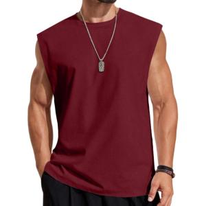 COOFANDY Mens Sleeveless Shirts 100% Cotton Workout Tank Tops Cut Off Shirts Gym Muscle Loose Fit Tee(Dark Red)