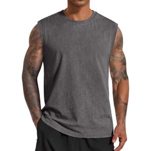 COOFANDY Men’s Sleeveless Shirts Cotton Workout Tank Tops Muscle Cut Off Shirt Summer Beach Casual Oversized Washed Tee(Dark Gray)