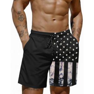 COOFANDY Mens Swim Trunks 7 inch Bathing Suit with Mesh Liner Swim Shorts Board Short Swimsuit(Black American Flag)