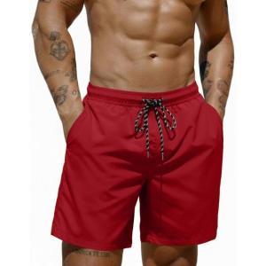 COOFANDY Mens Swim Trunks 7 inch Bathing Suit with Mesh Liner Swim Shorts Board Short Swimsuit(Dark Red)