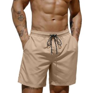COOFANDY Mens Swim Trunks 7 inch Bathing Suit with Mesh Liner Swim Shorts Board Short Swimsuit(Khaki)