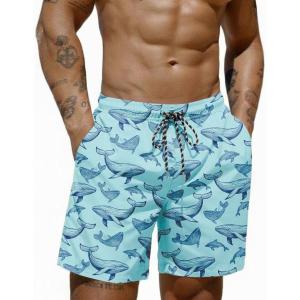 COOFANDY Mens Swim Trunks 7 inch Bathing Suit with Mesh Liner Swim Shorts Board Short Swimsuit(Turquoise Dolphin and Whale)