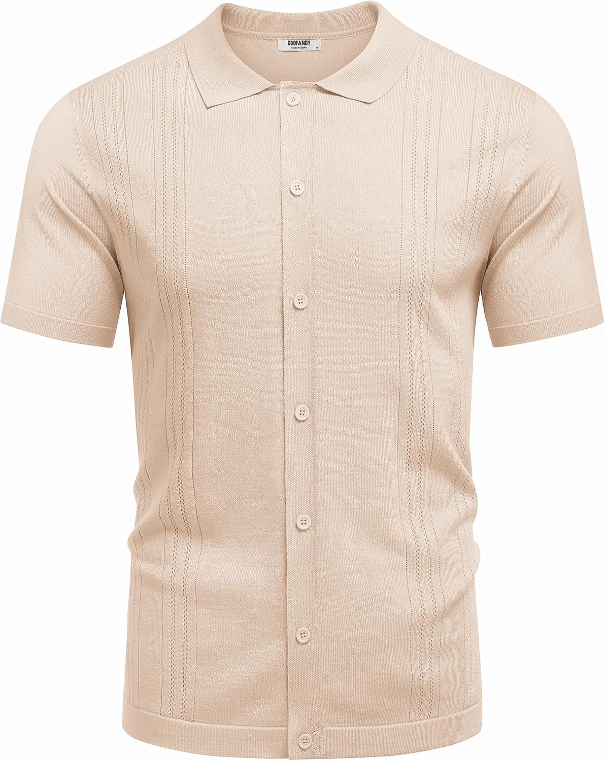 imageCOOFANDY Men Casual Button Down Shirts Short Sleeve Summer Beach Shirt Fashion Camp TopsApricot