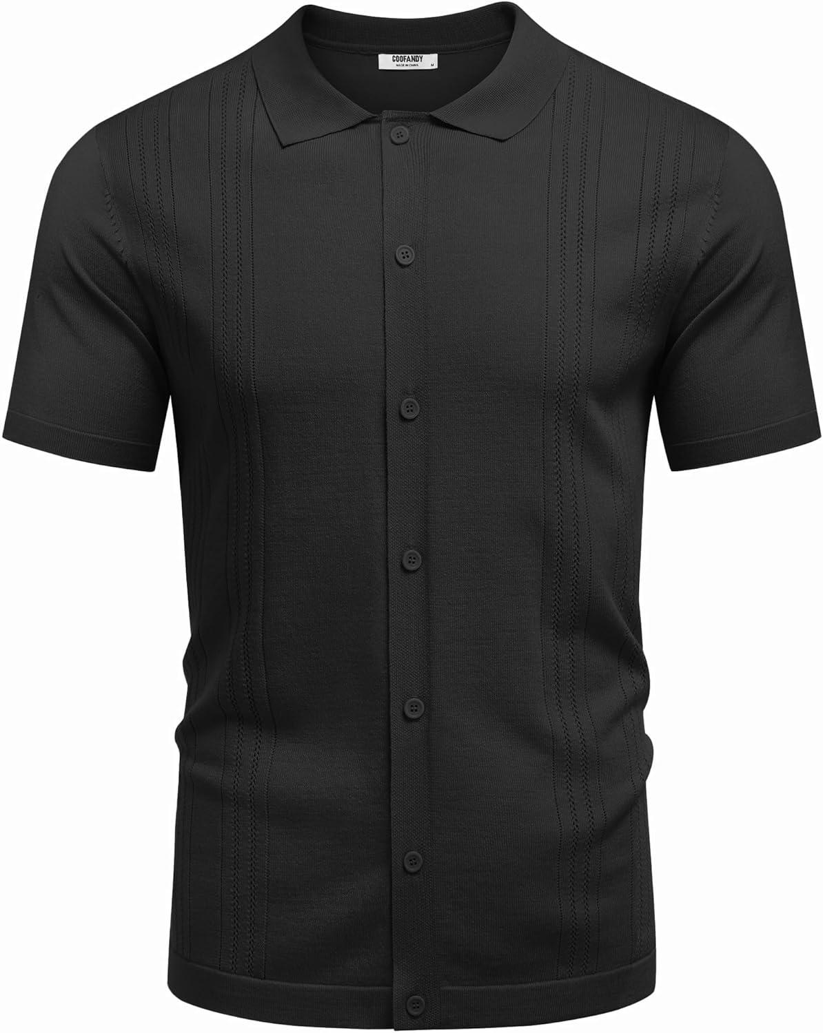 imageCOOFANDY Men Casual Button Down Shirts Short Sleeve Summer Beach Shirt Fashion Camp TopsBlack