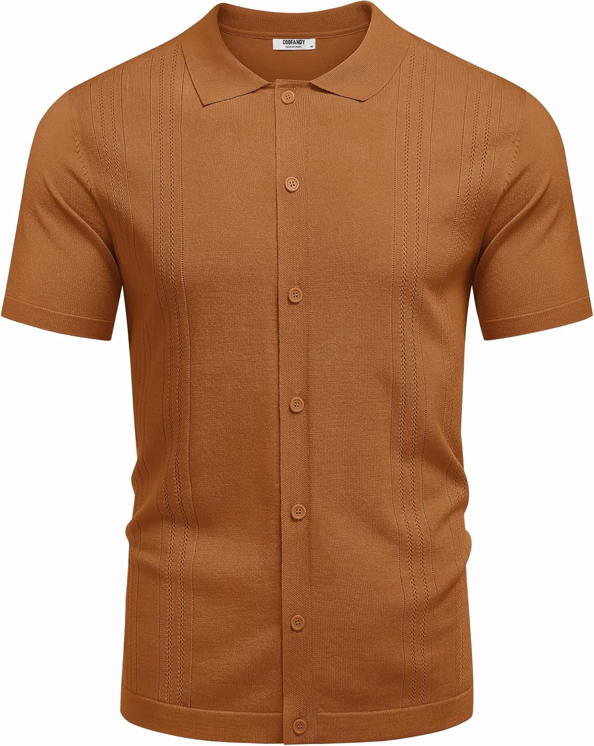 imageCOOFANDY Men Casual Button Down Shirts Short Sleeve Summer Beach Shirt Fashion Camp TopsCaramel