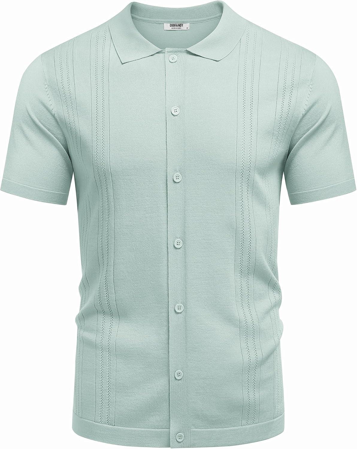 imageCOOFANDY Men Casual Button Down Shirts Short Sleeve Summer Beach Shirt Fashion Camp TopsGreen