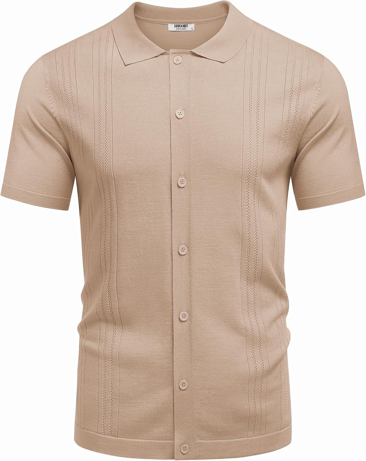 imageCOOFANDY Men Casual Button Down Shirts Short Sleeve Summer Beach Shirt Fashion Camp TopsKhaki