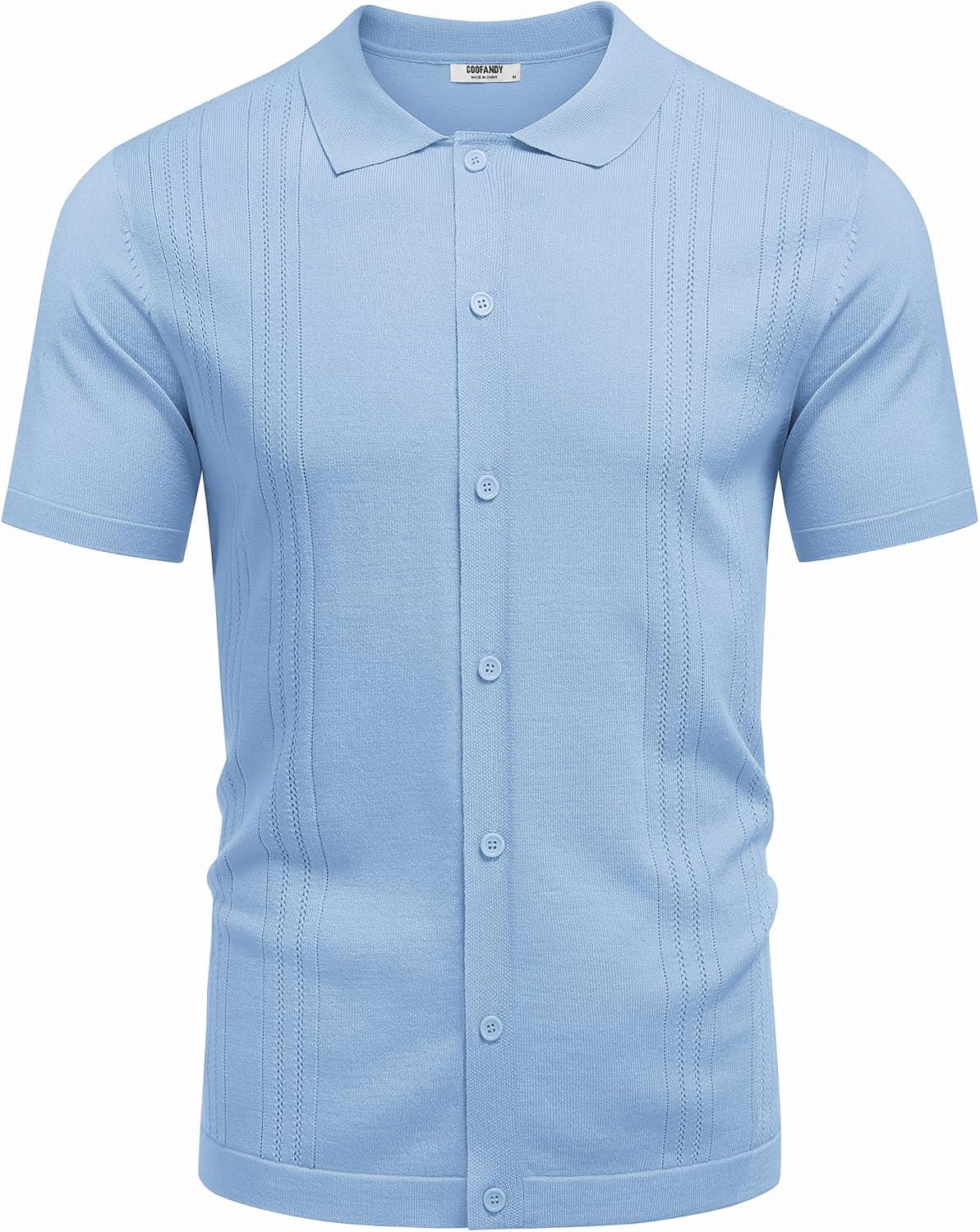 imageCOOFANDY Men Casual Button Down Shirts Short Sleeve Summer Beach Shirt Fashion Camp TopsLight Blue
