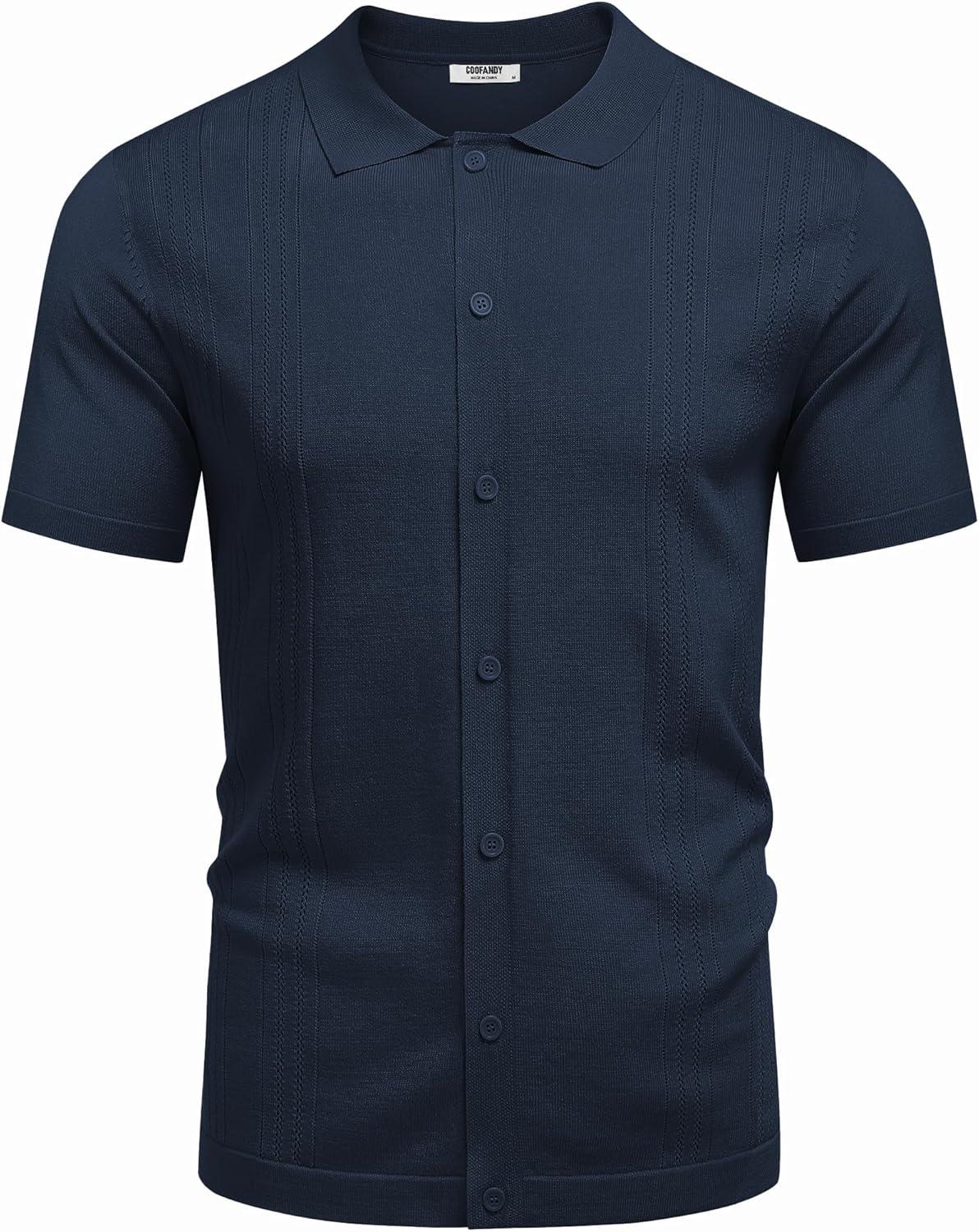 imageCOOFANDY Men Casual Button Down Shirts Short Sleeve Summer Beach Shirt Fashion Camp TopsNavy Blue