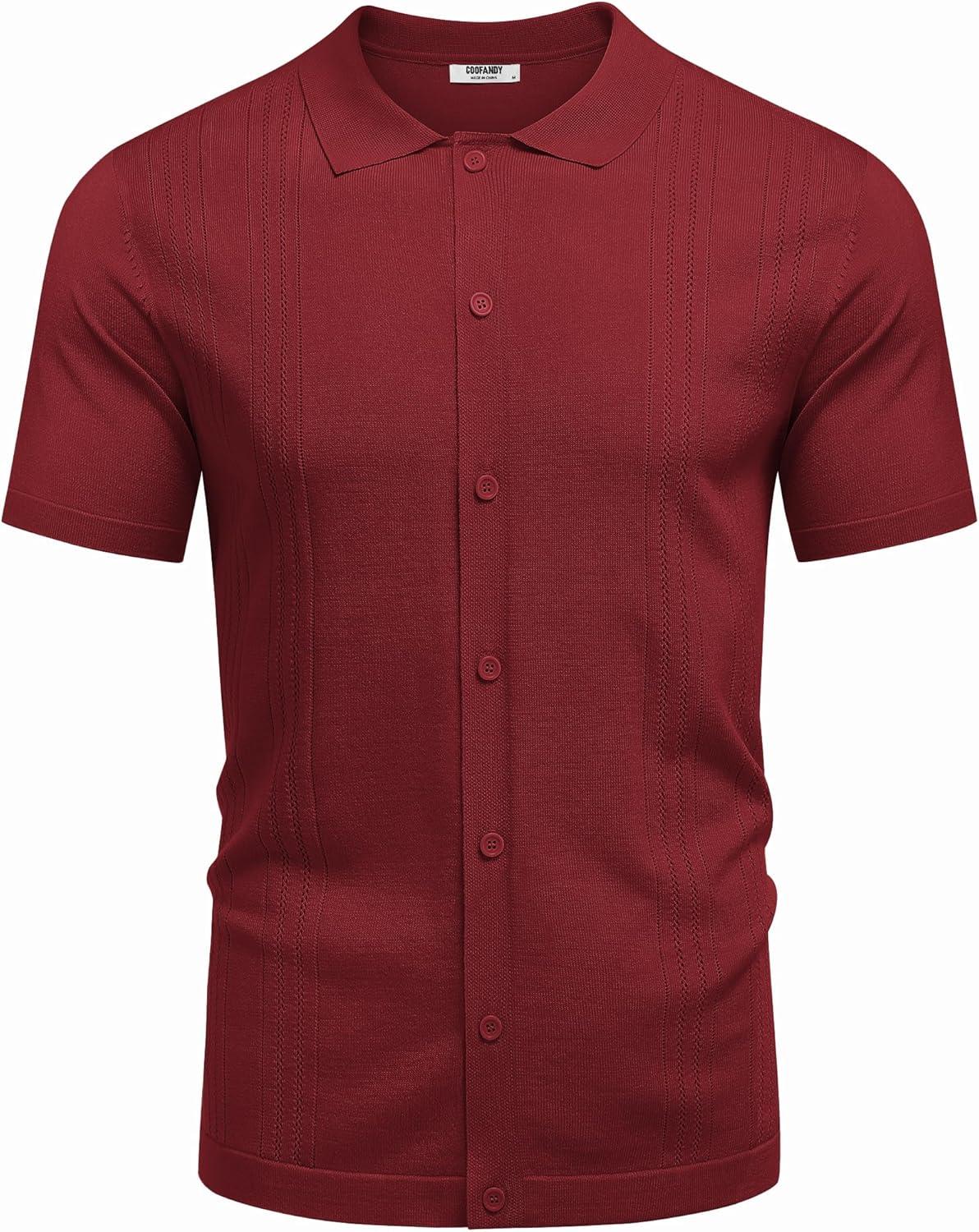 imageCOOFANDY Men Casual Button Down Shirts Short Sleeve Summer Beach Shirt Fashion Camp TopsWine Red