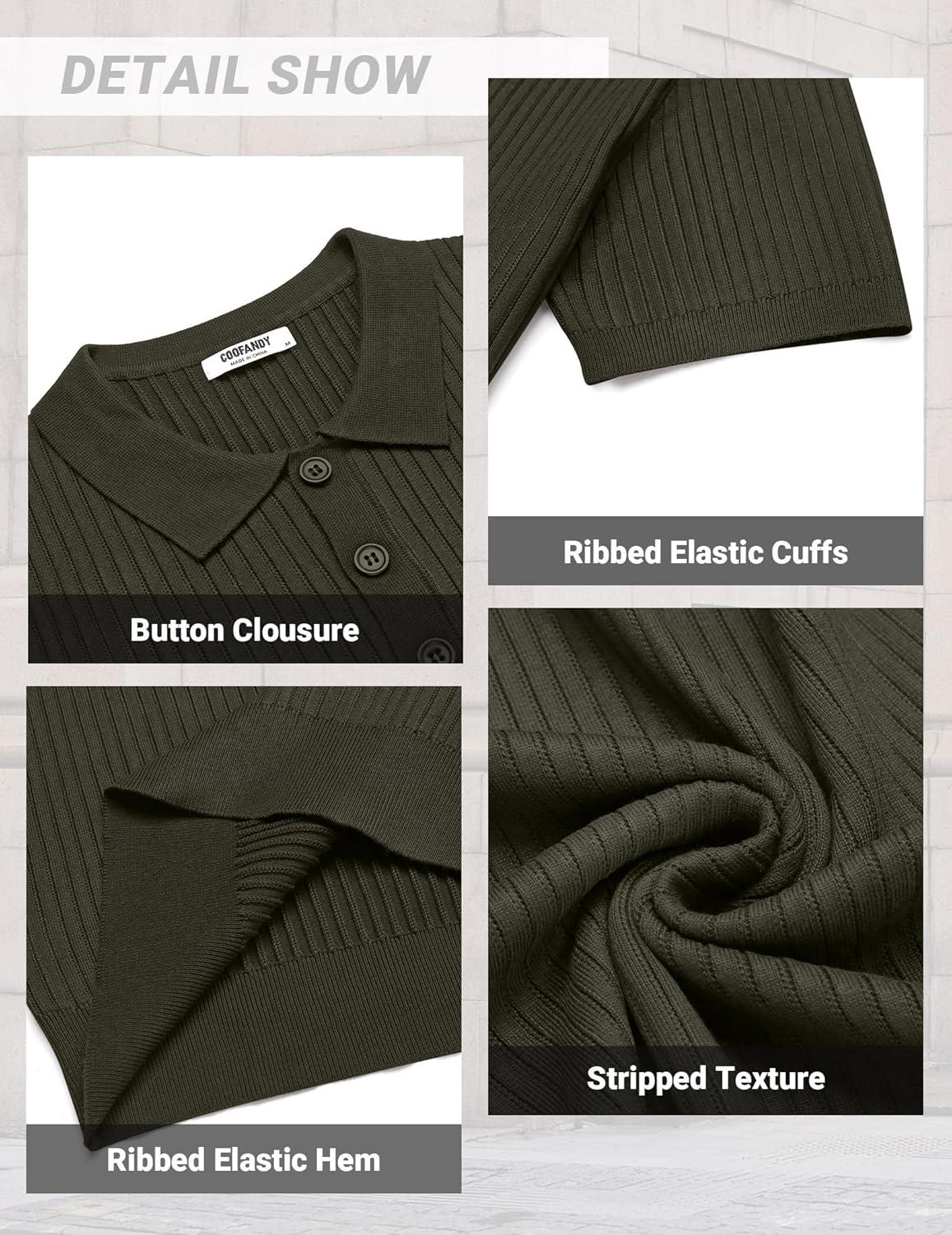 imageCOOFANDY Mens Knit Polo Shirts Short Sleeve Casual Textured Polo T Shirt Summer Ribbed Collared Golf ShirtsArmy Green