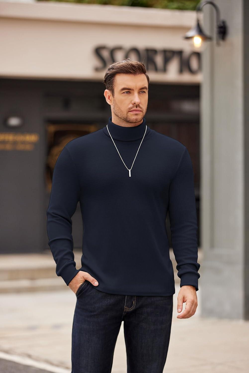 imageCOOFANDY Mens Turtleneck Sweater Long Sleeve Casual Ribbed Knitted High Neck Pullover SweatersBlue Purple