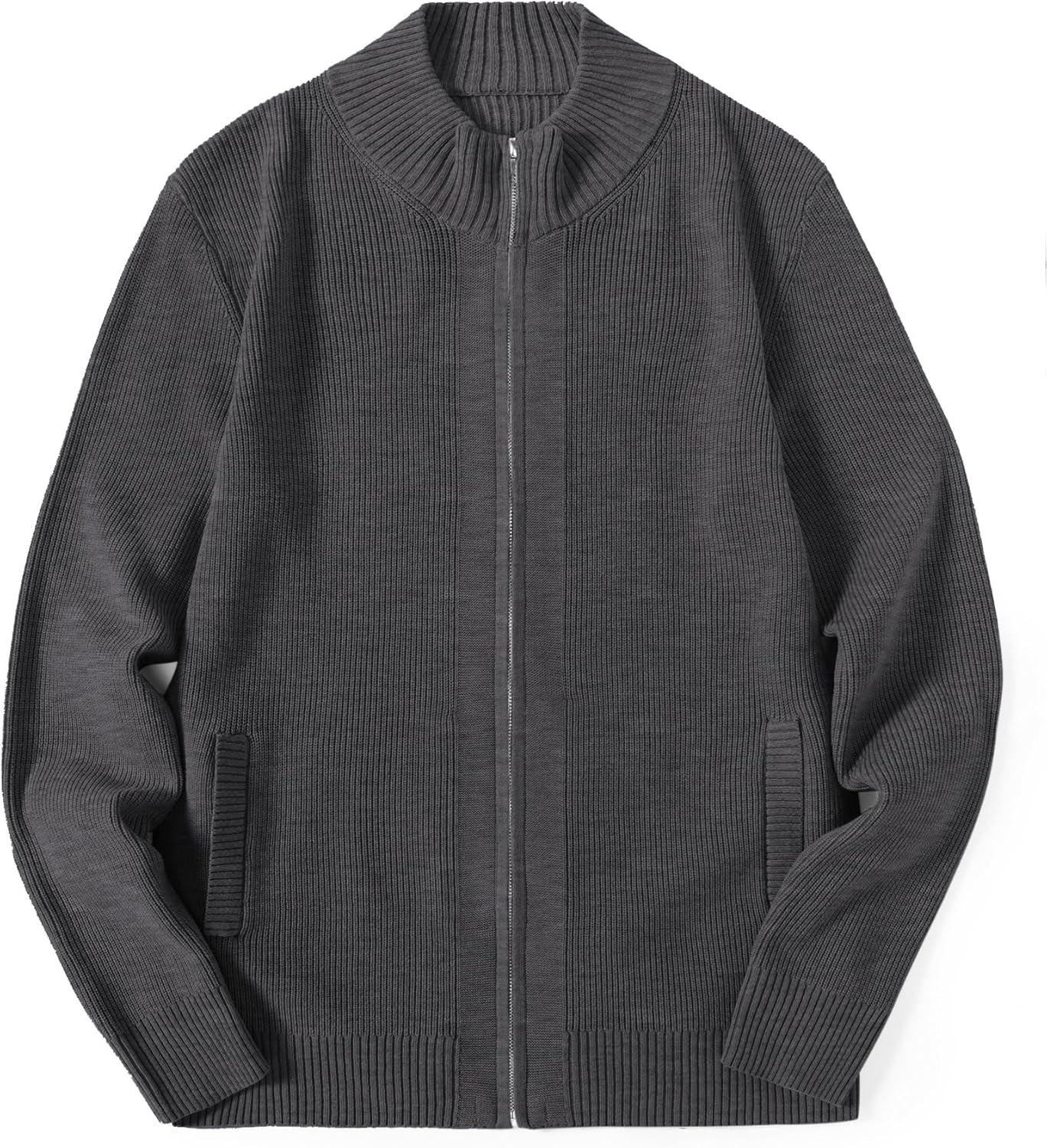 imageCOOFANDY Mens Zip Up Cardigan Sweater Slim Fit Casual Full Zip Sweaters Knit Stand Collar Cardigans with 2 Front PocketsDark Gray