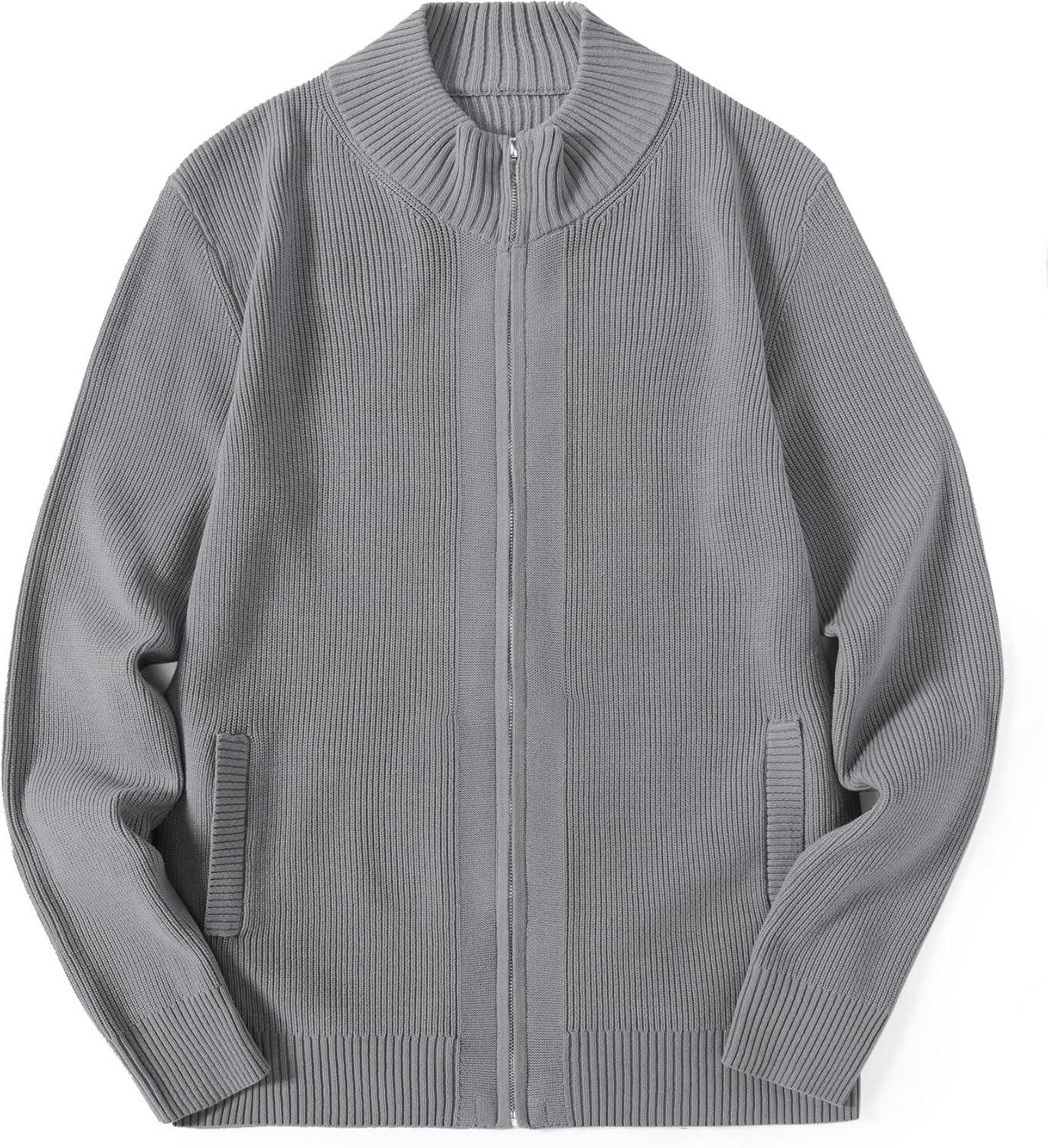imageCOOFANDY Mens Zip Up Cardigan Sweater Slim Fit Casual Full Zip Sweaters Knit Stand Collar Cardigans with 2 Front PocketsGrey