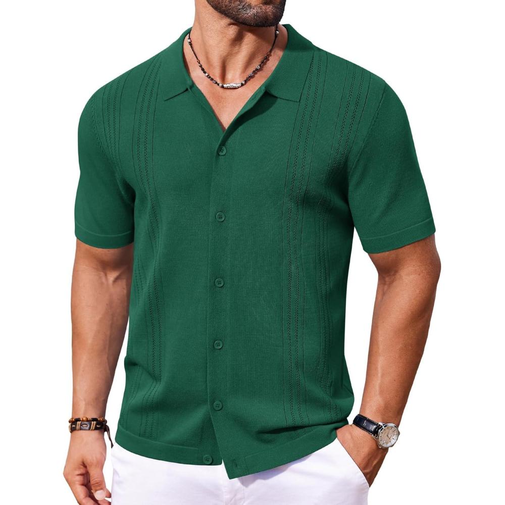 imageCOOFANDY Men Casual Button Down Shirts Short Sleeve Summer Beach Shirt Fashion Camp TopsEver Green