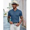COOFANDY Mens Knit Polo Shirts Short Sleeve Casual Textured Polo T Shirt Summer Ribbed Collared Golf Shirts(Denim Blue)