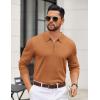 COOFANDY Mens Quarter Zip Polo Sweater Long Sleeve Knit Polo Shirts Casual Lightweight Dress Pullover(Light Brown)