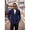 COOFANDY Mens Zip Up Cardigan Sweater Slim Fit Casual Full Zip Sweaters Knit Stand Collar Cardigans with 2 Front Pockets(Navy Blue)