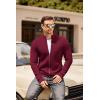 COOFANDY Mens Zip Up Cardigan Sweater Slim Fit Casual Full Zip Sweaters Knit Stand Collar Cardigans with 2 Front Pockets(Wine Red)