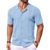 COOFANDY Men Casual Button Down Shirts Short Sleeve Summer Beach Shirt Fashion Camp Tops(Light Blue)