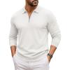 COOFANDY Mens Quarter Zip Polo Sweater Long Sleeve Knit Polo Shirts Casual Lightweight Dress Pullover(White)