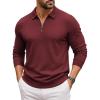 COOFANDY Mens Quarter Zip Polo Sweater Long Sleeve Knit Polo Shirts Casual Lightweight Dress Pullover(Wine Red)