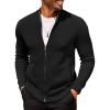 COOFANDY Mens Zip Up Cardigan Sweater Slim Fit Casual Full Zip Sweaters Knit Stand Collar Cardigans with 2 Front Pockets(Black)