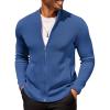 COOFANDY Mens Zip Up Cardigan Sweater Slim Fit Casual Full Zip Sweaters Knit Stand Collar Cardigans with 2 Front Pockets(Blue)