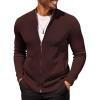 COOFANDY Mens Zip Up Cardigan Sweater Slim Fit Casual Full Zip Sweaters Knit Stand Collar Cardigans with 2 Front Pockets(Brown)