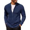 COOFANDY Mens Zip Up Cardigan Sweater Slim Fit Casual Full Zip Sweaters Knit Stand Collar Cardigans with 2 Front Pockets(Dark Blue)